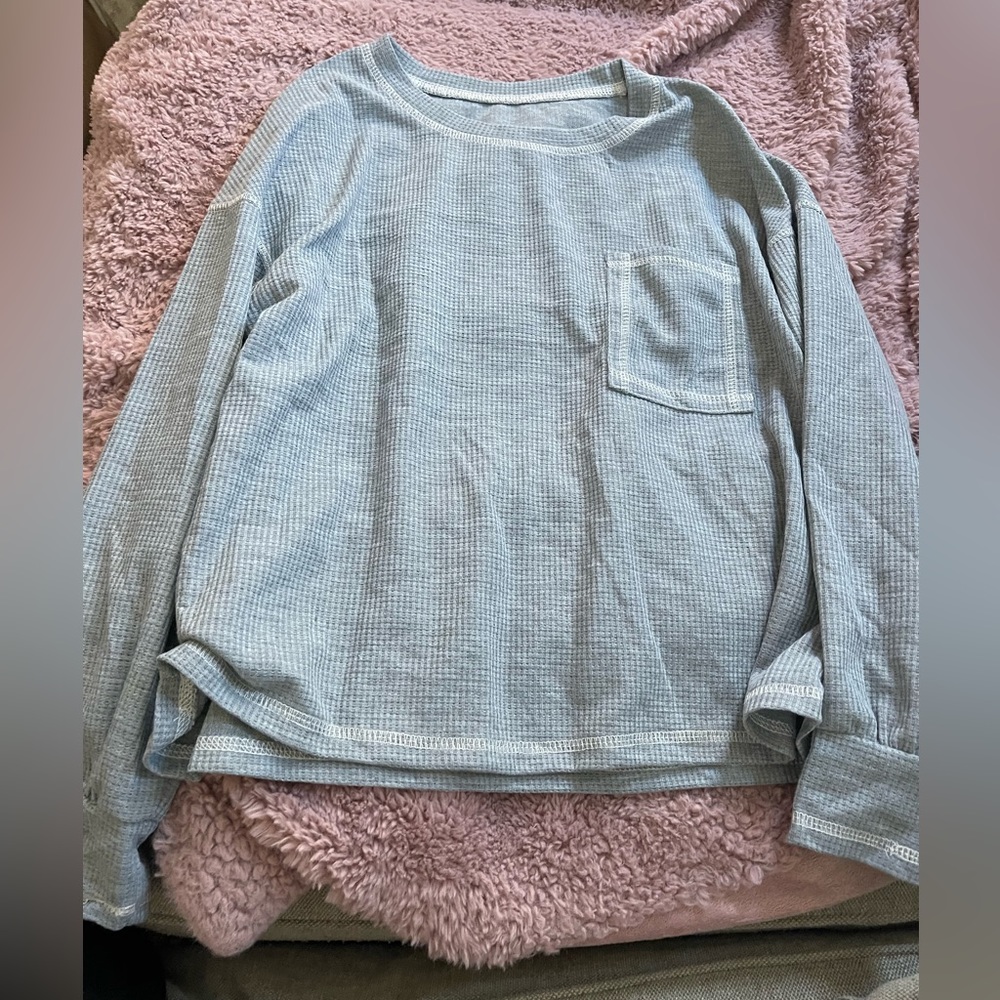 Cute waffle top, comfy, stay at home vibe.